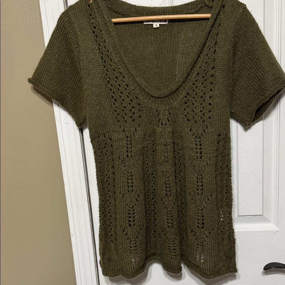 Lovestitch Olive Green Mohair Blend Top Sheer Size Large